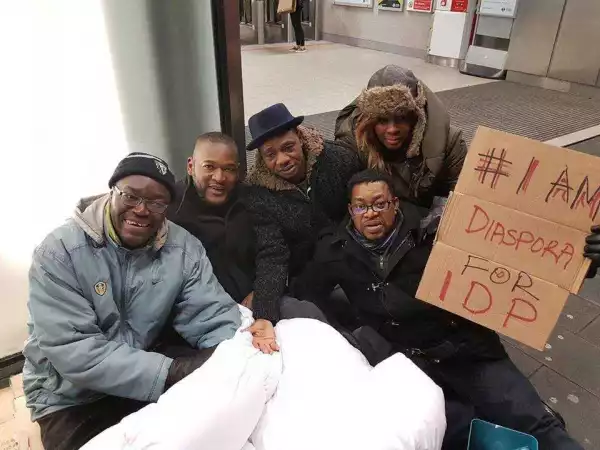 Nigerians Camp Outside A Railway Station In London Over Plights Of IDPs.